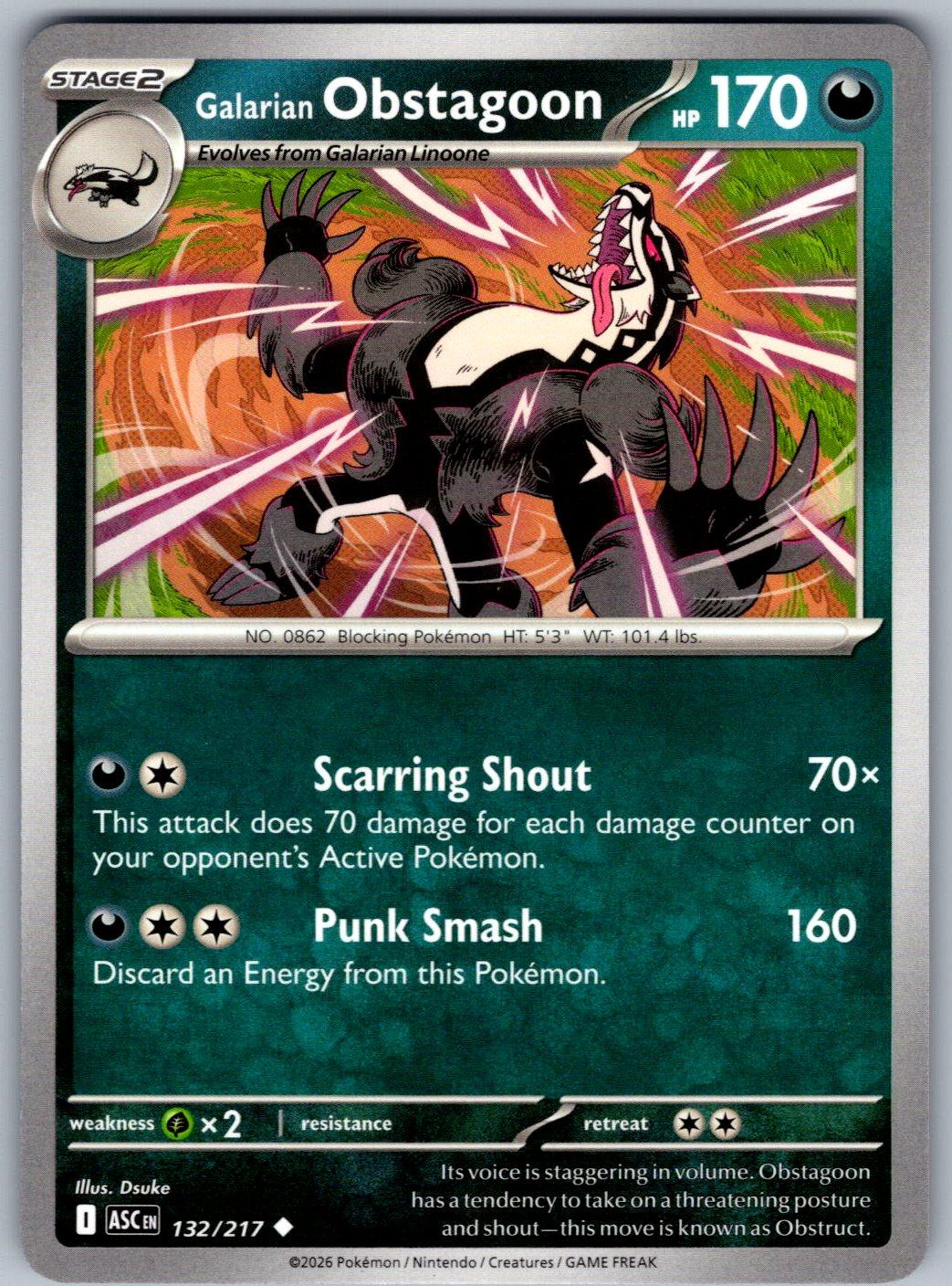 Galarian Obstagoon 132/217 Ascended Heroes Pokemon