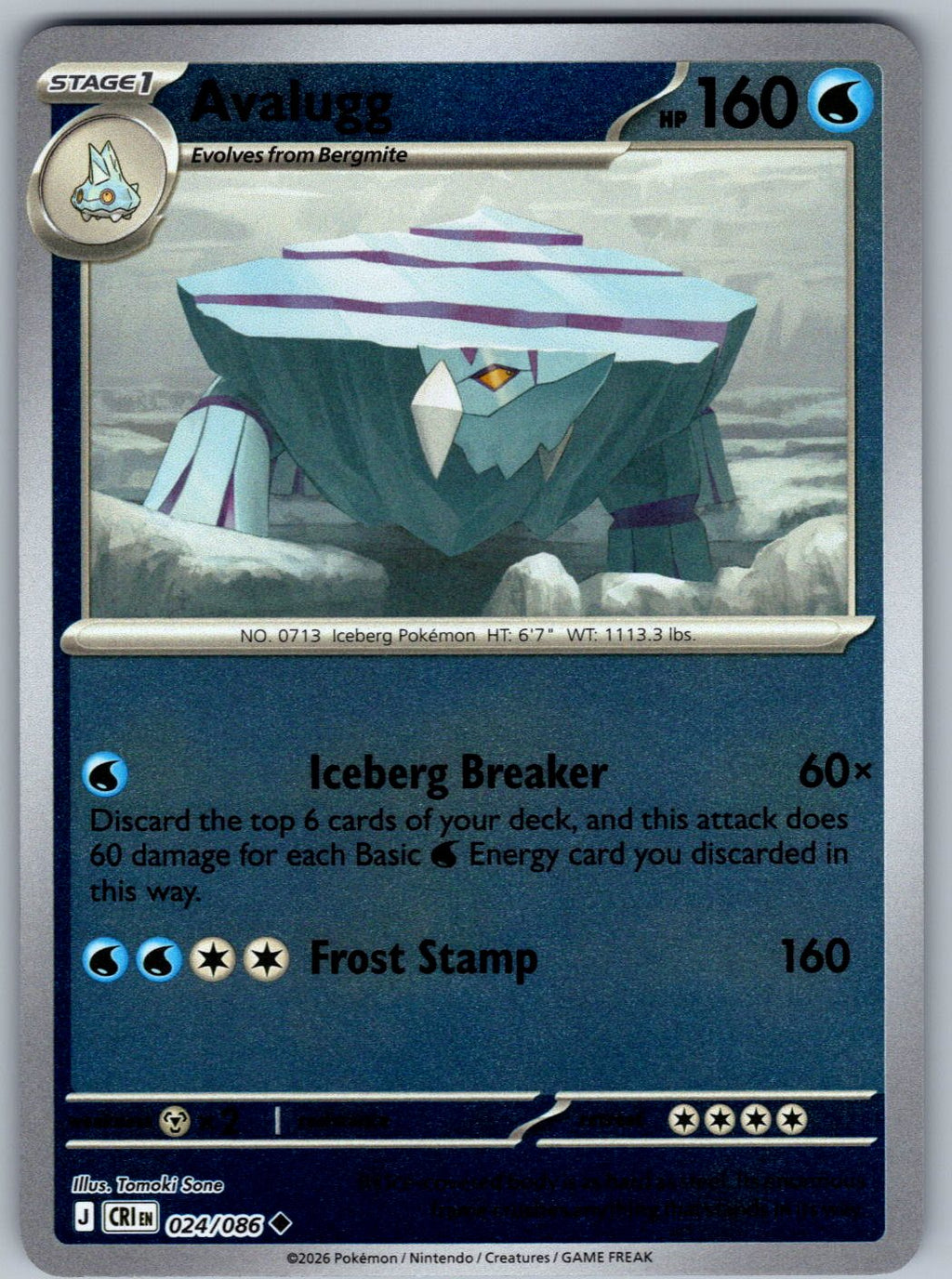 Avalugg 024/086 Chaos Rising Pokemon Reverse Holo