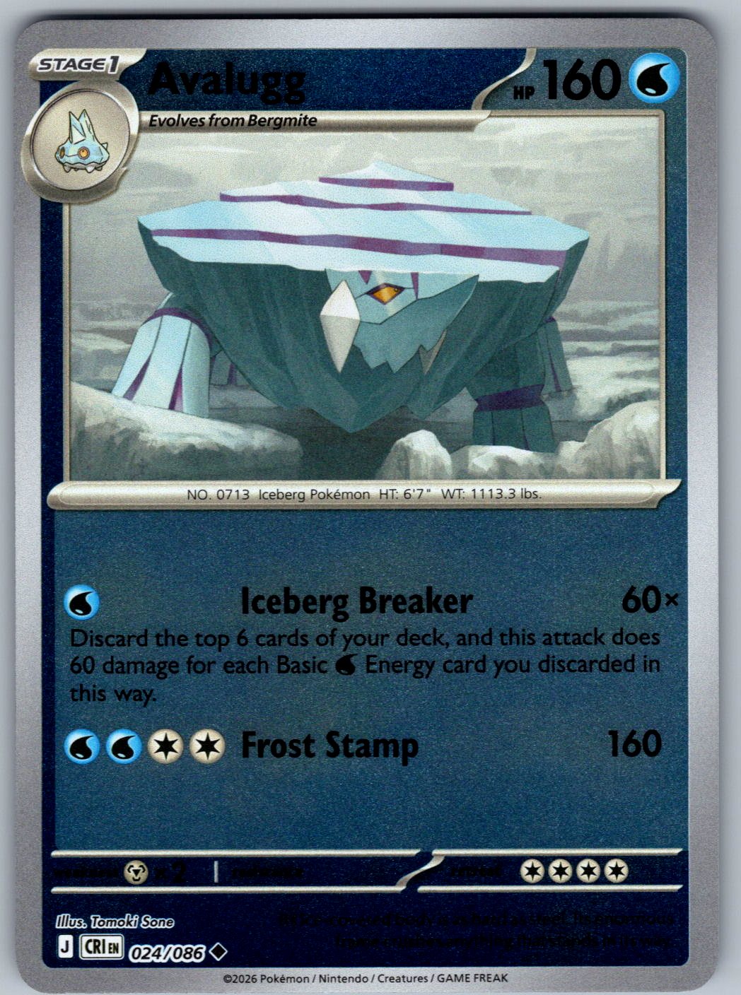 Avalugg 024/086 Chaos Rising Pokemon Reverse Holo