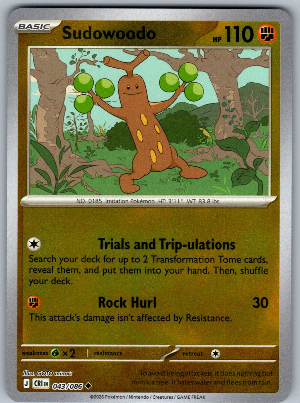 Sudowoodo 043/086 Chaos Rising Pokemon Reverse Holo