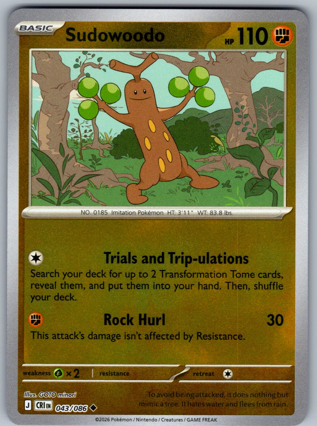 Sudowoodo 043/086 Chaos Rising Pokemon Reverse Holo