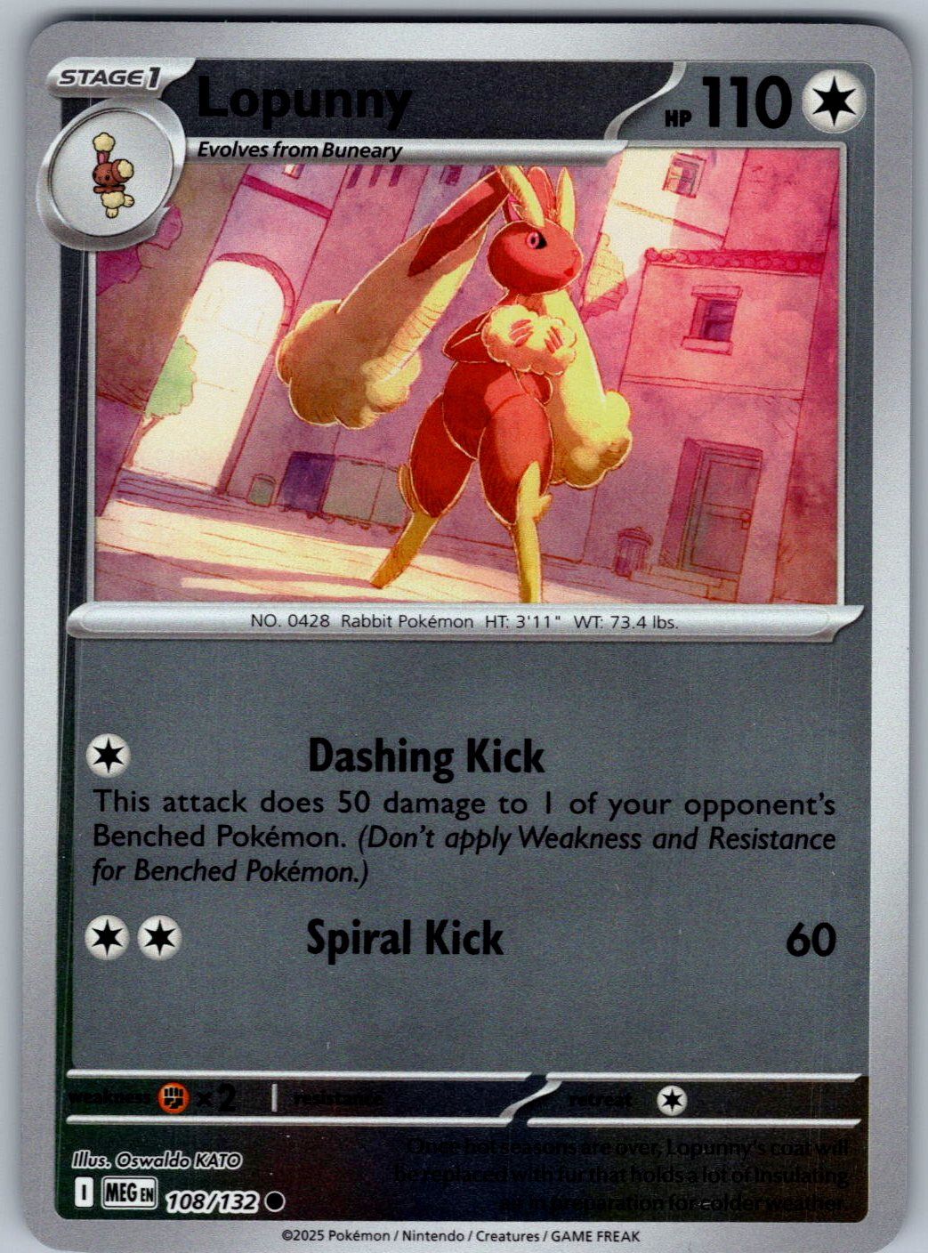 Lopunny 108/132 Mega Evolution Pokemon Reverse Holo