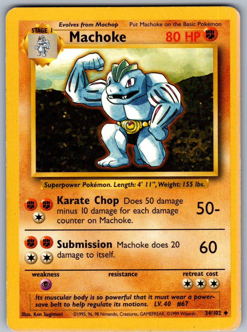 Machoke 34/102 Base Set Unlimited Pokemon