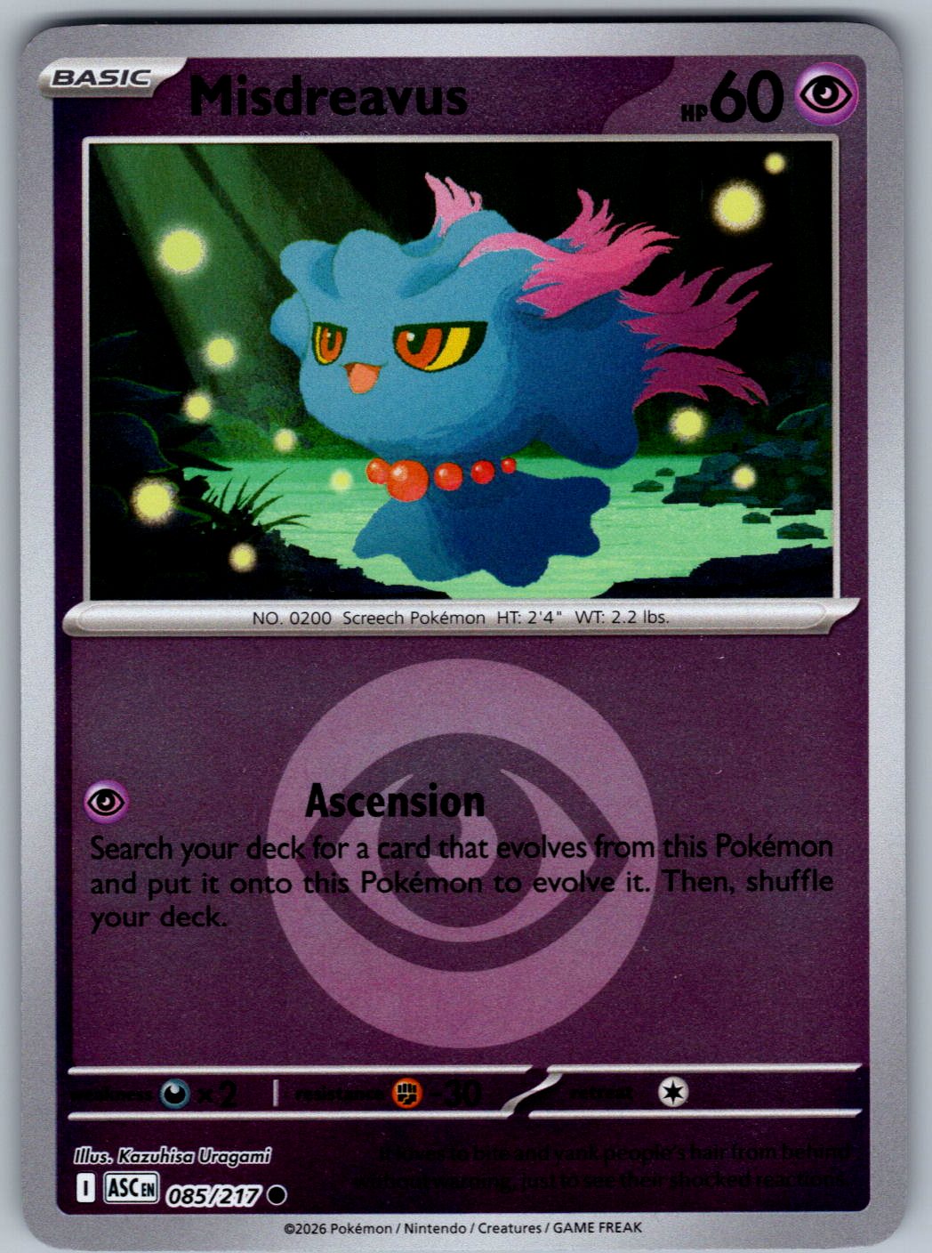 Misdreavus (Energy Symbol Pattern) 085/217 Ascended Heroes Pokemon Reverse Holo