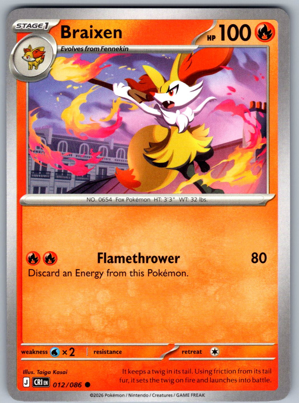 Braixen 012/086 Chaos Rising Pokemon