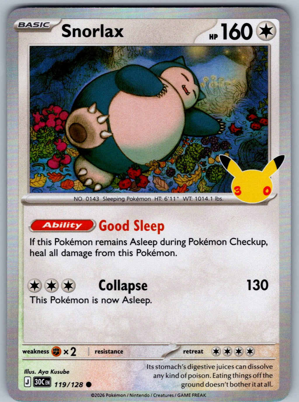 Snorlax 119/128 ME: 30th Celebration Pokemon Holo