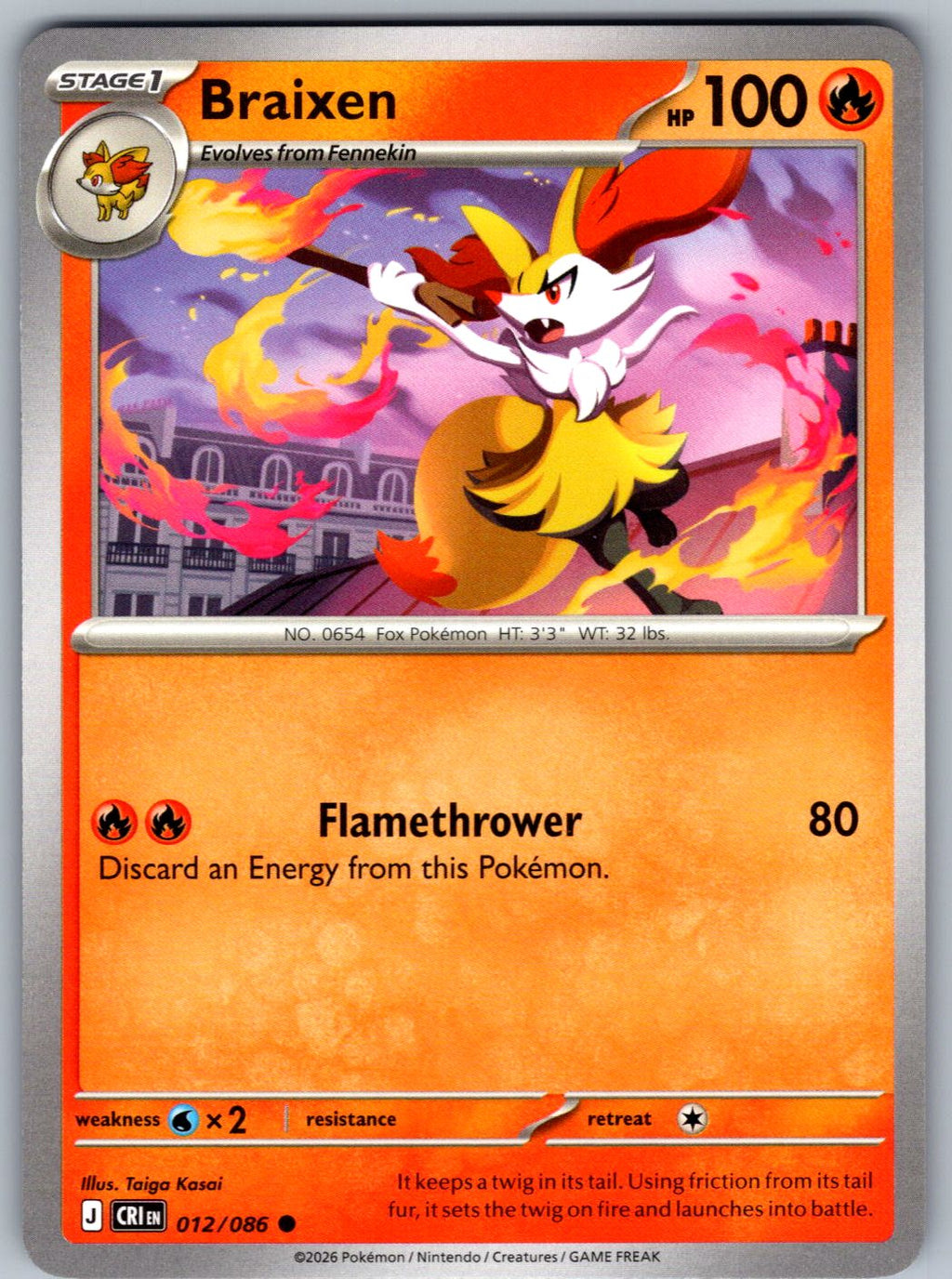 Braixen 012/086 Chaos Rising Pokemon