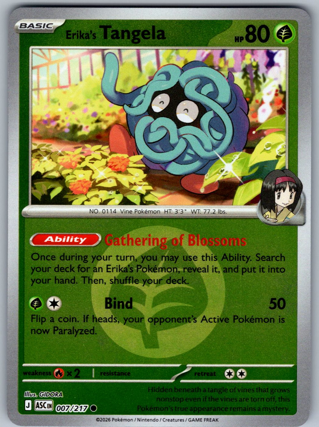 Erika's Tangela (Energy Symbol) 007/217 Ascended Heroes Pokemon Reverse Holo