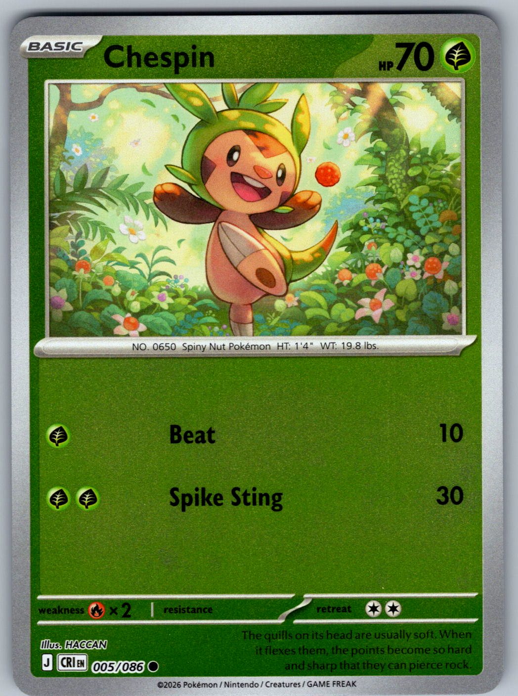 Chespin 005/086 Chaos Rising Pokemon Reverse Holo