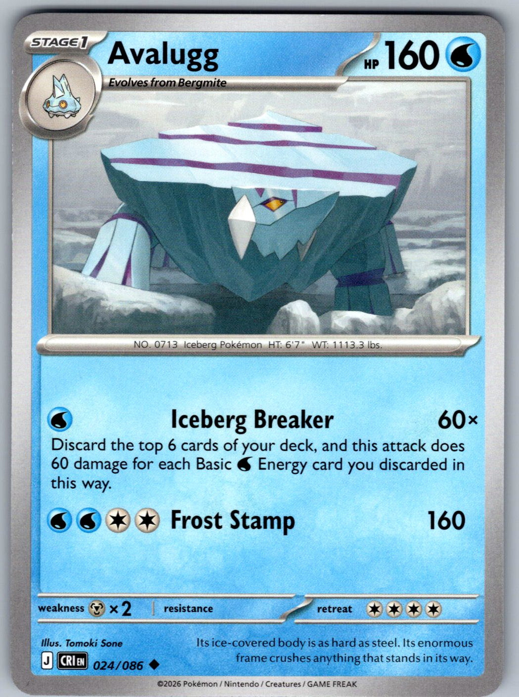 Avalugg 024/086 Chaos Rising Pokemon