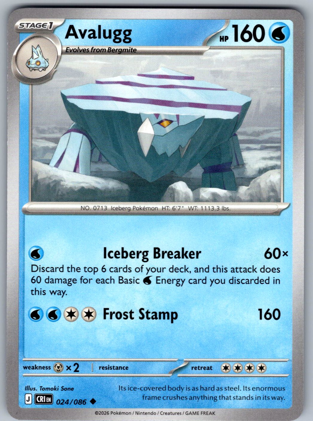 Avalugg 024/086 Chaos Rising Pokemon