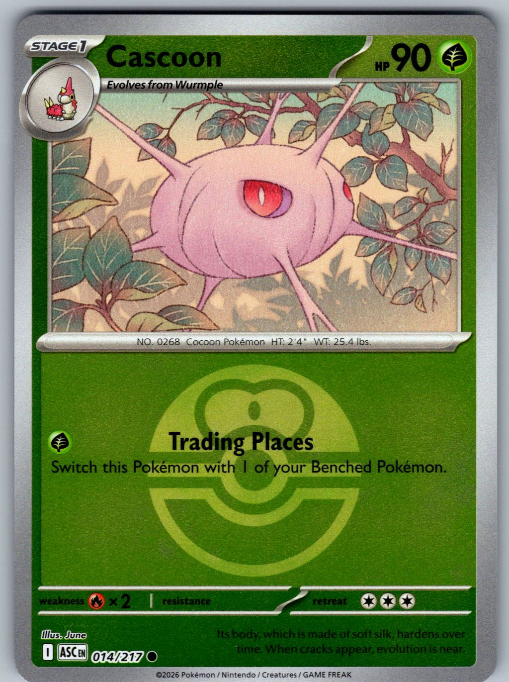 Cascoon (Love Ball) 014/217 Ascended Heroes Pokemon Reverse Holo