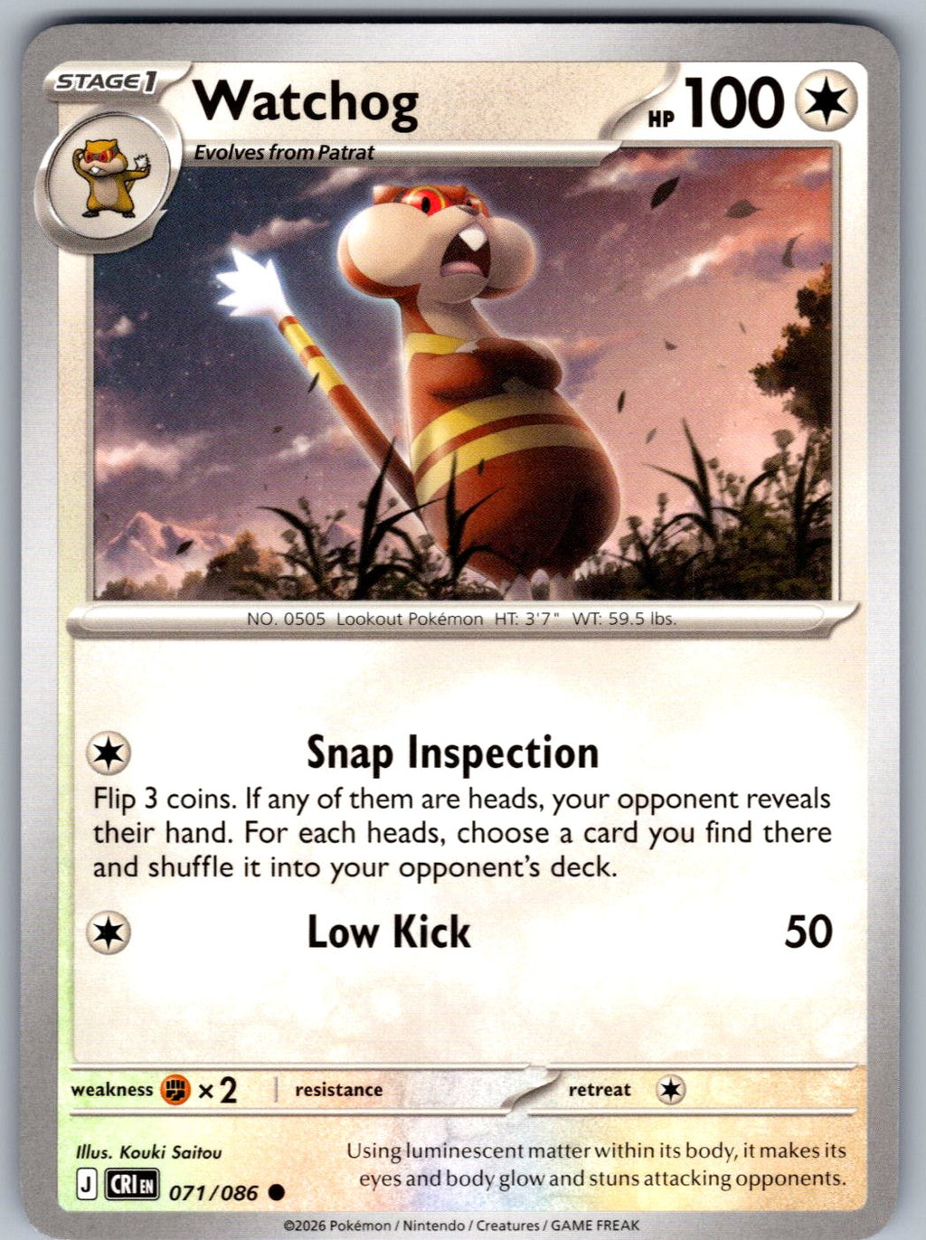 Watchog 071/086 Chaos Rising Pokemon