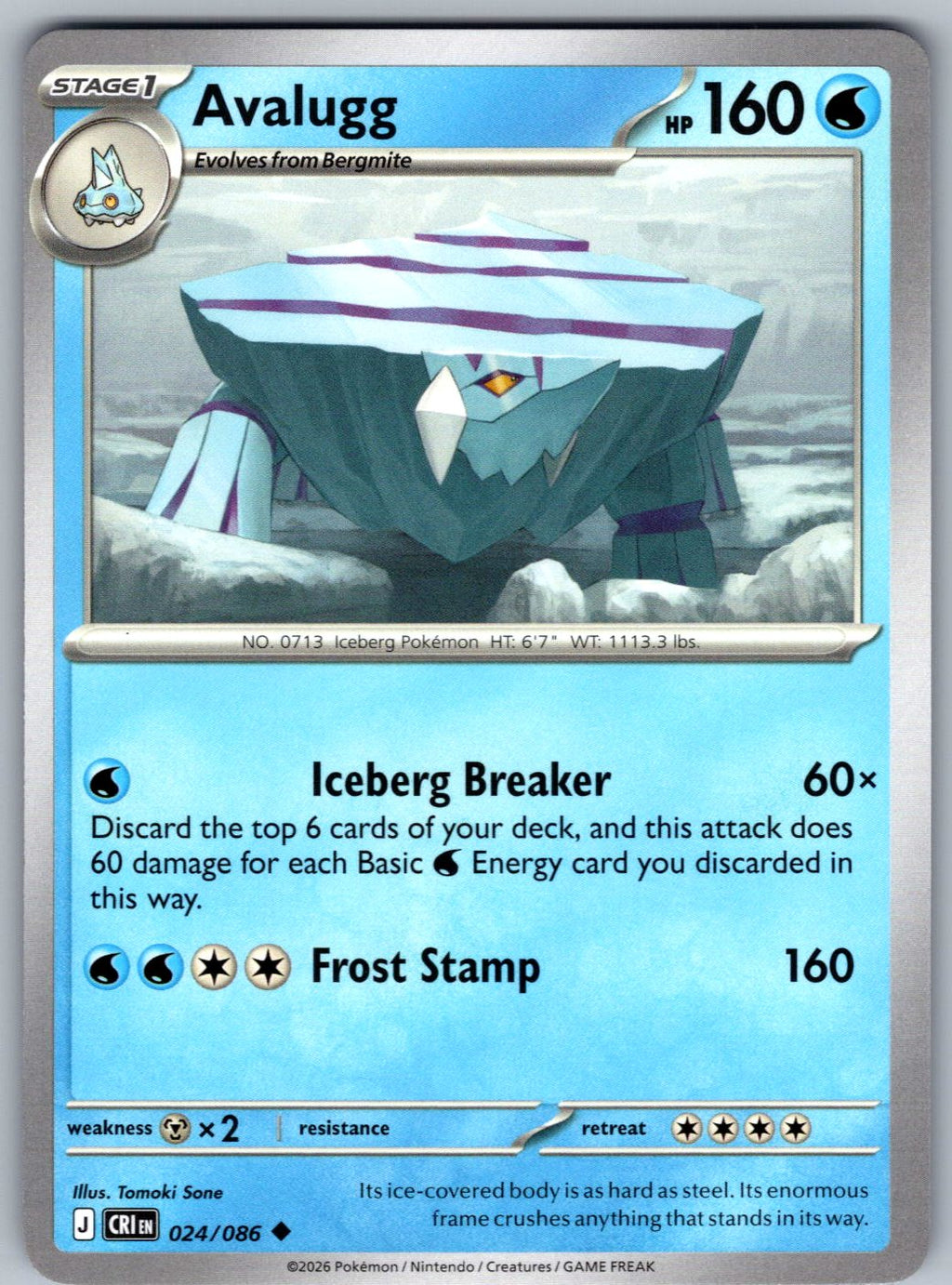 Avalugg 024/086 Chaos Rising Pokemon