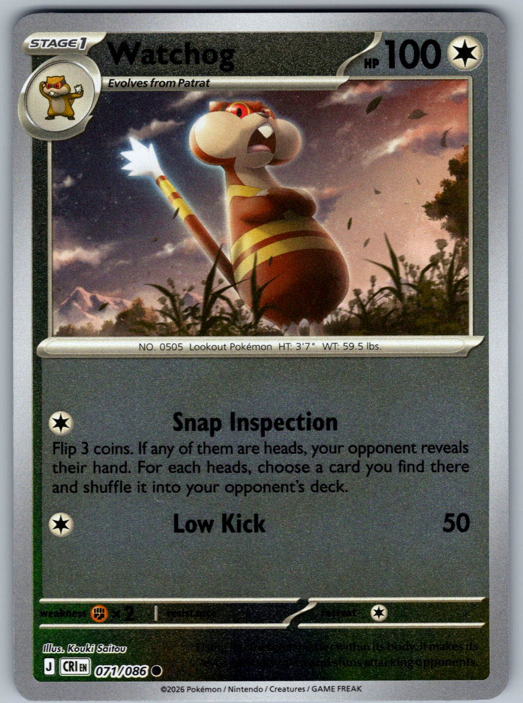 Watchog 071/086 Chaos Rising Pokemon Reverse Holo