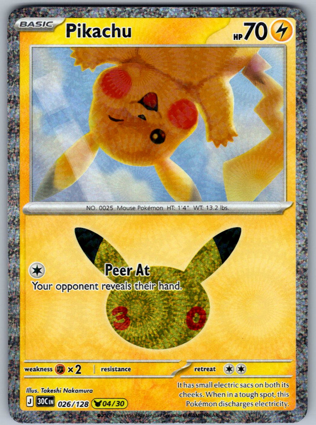 Pikachu 026/128 ME: 30th Celebration Pokemon Holo