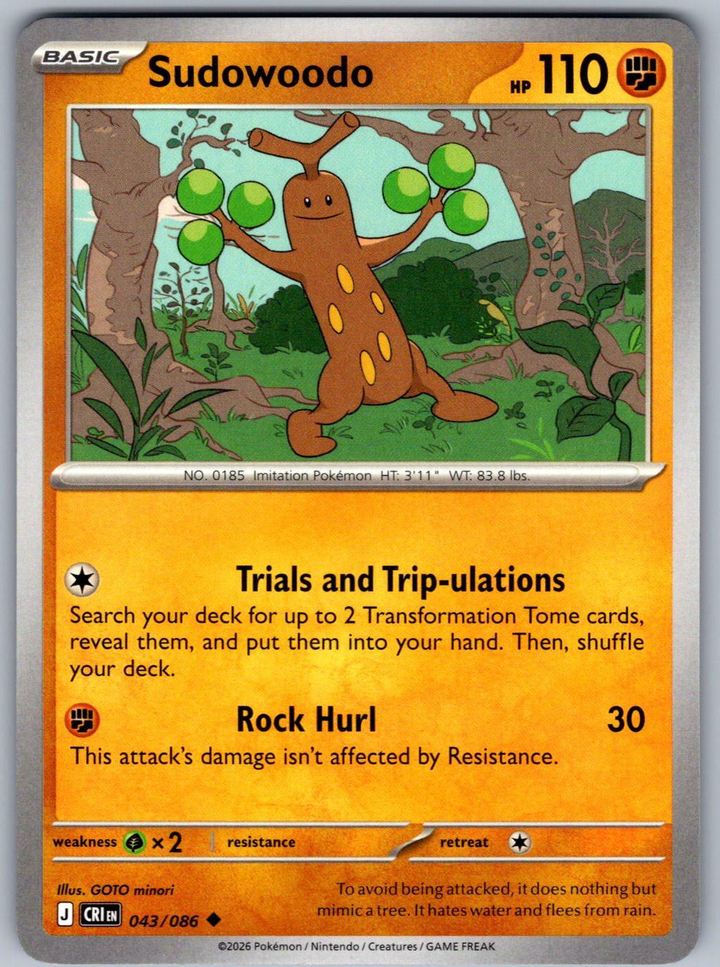 Sudowoodo 043/086 Chaos Rising Pokemon
