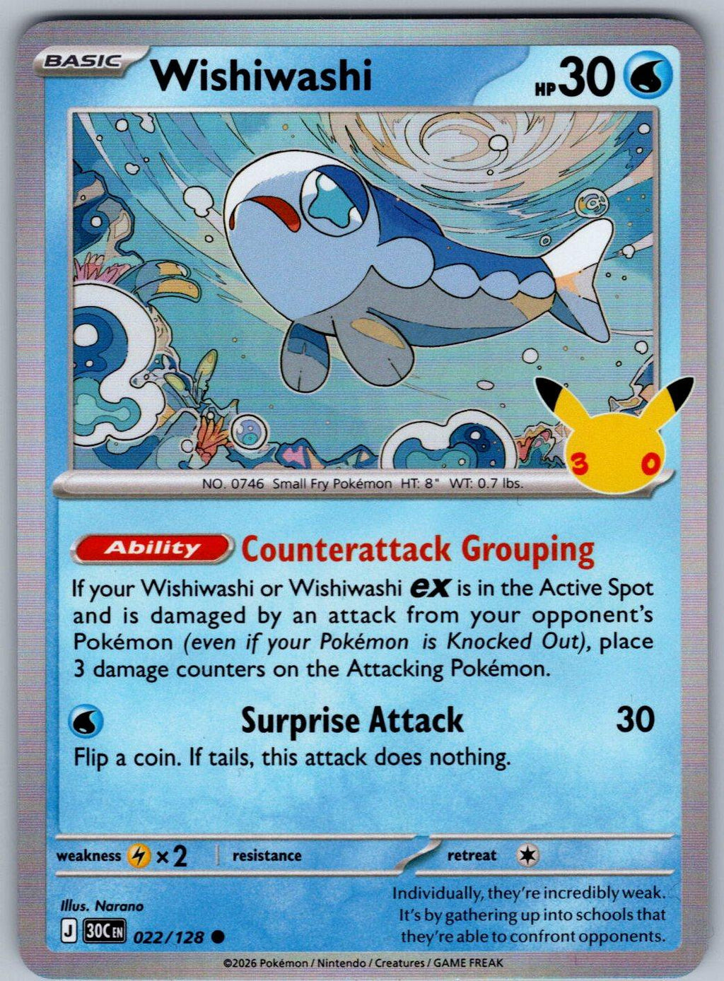 Wishiwashi 022/128 ME: 30th Celebration Pokemon Holo