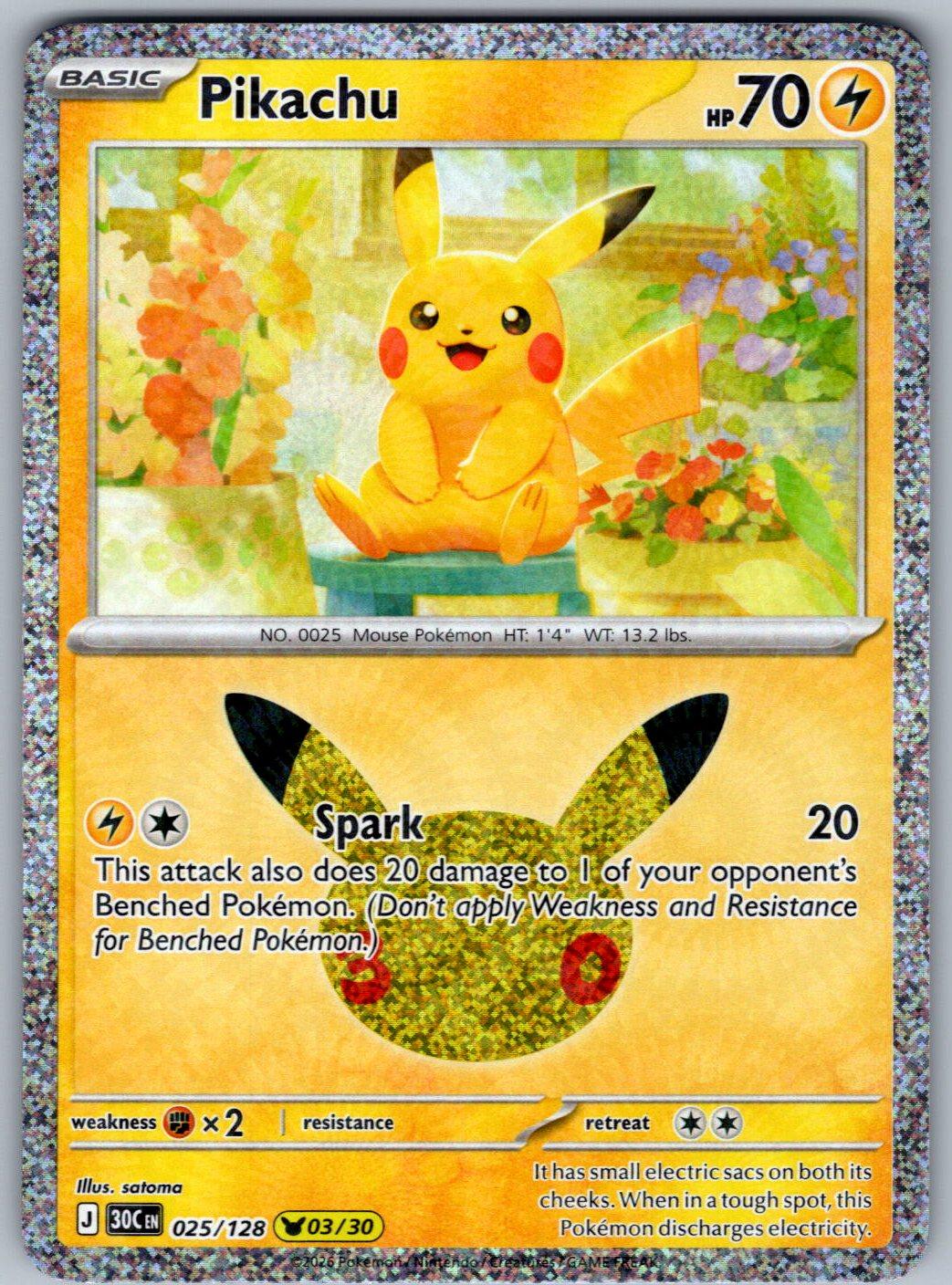 Pikachu 025/128 ME: 30th Celebration Pokemon Holo