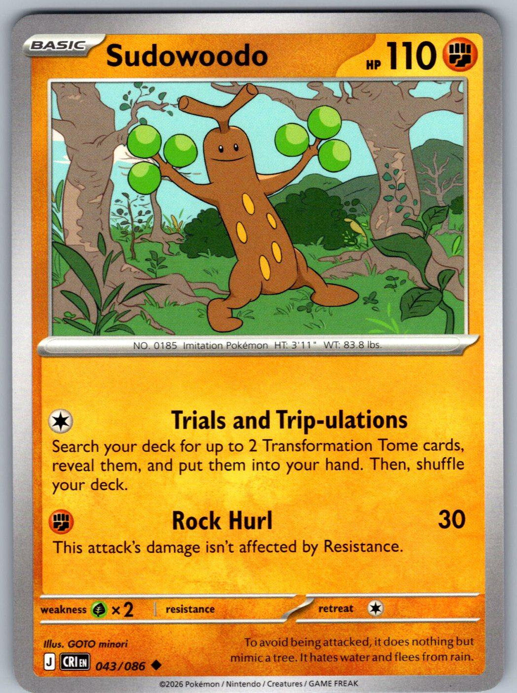 Sudowoodo 043/086 Chaos Rising Pokemon
