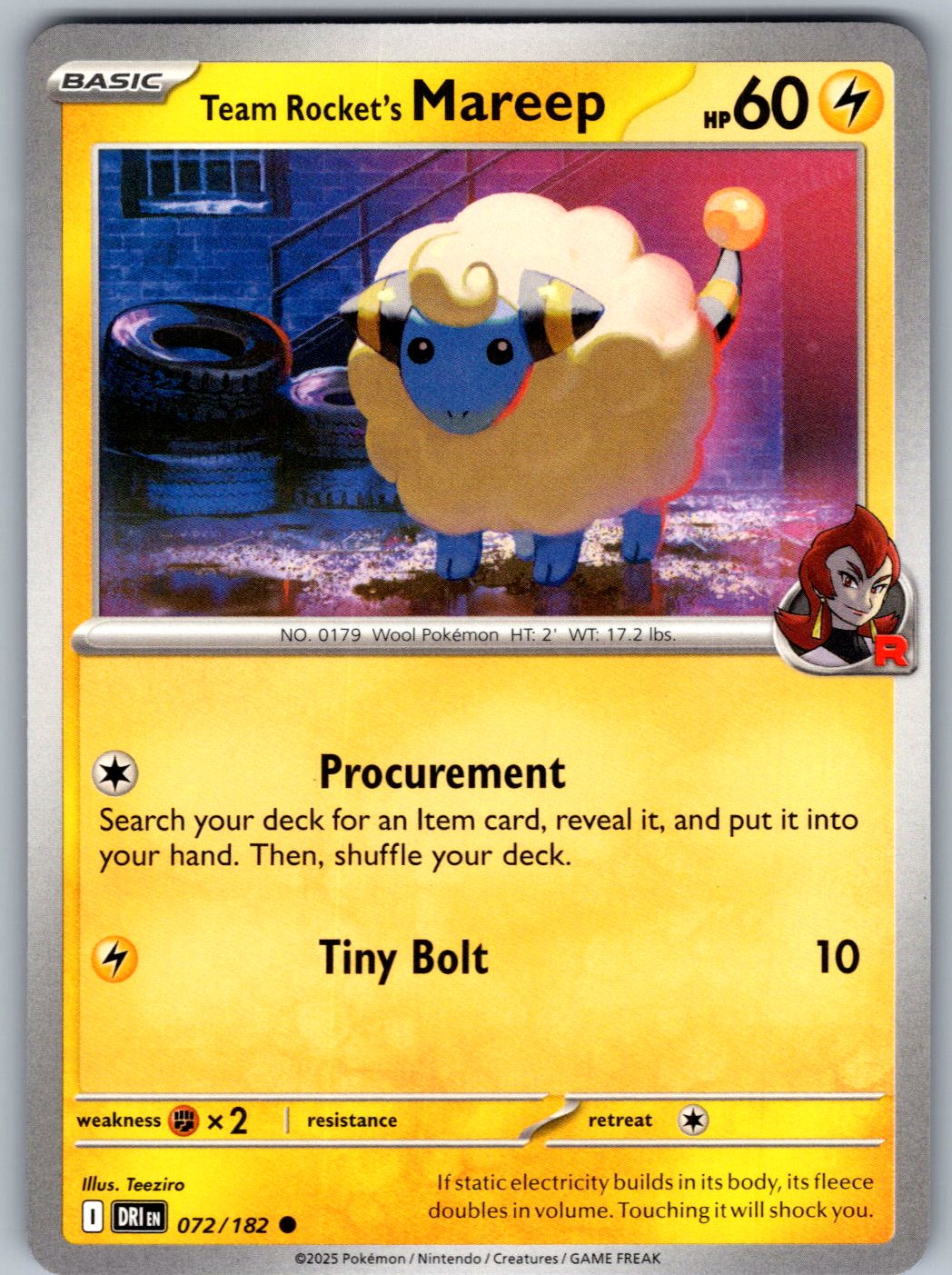 Team Rocket's Mareep 072/182 Destined Rivals Pokemon