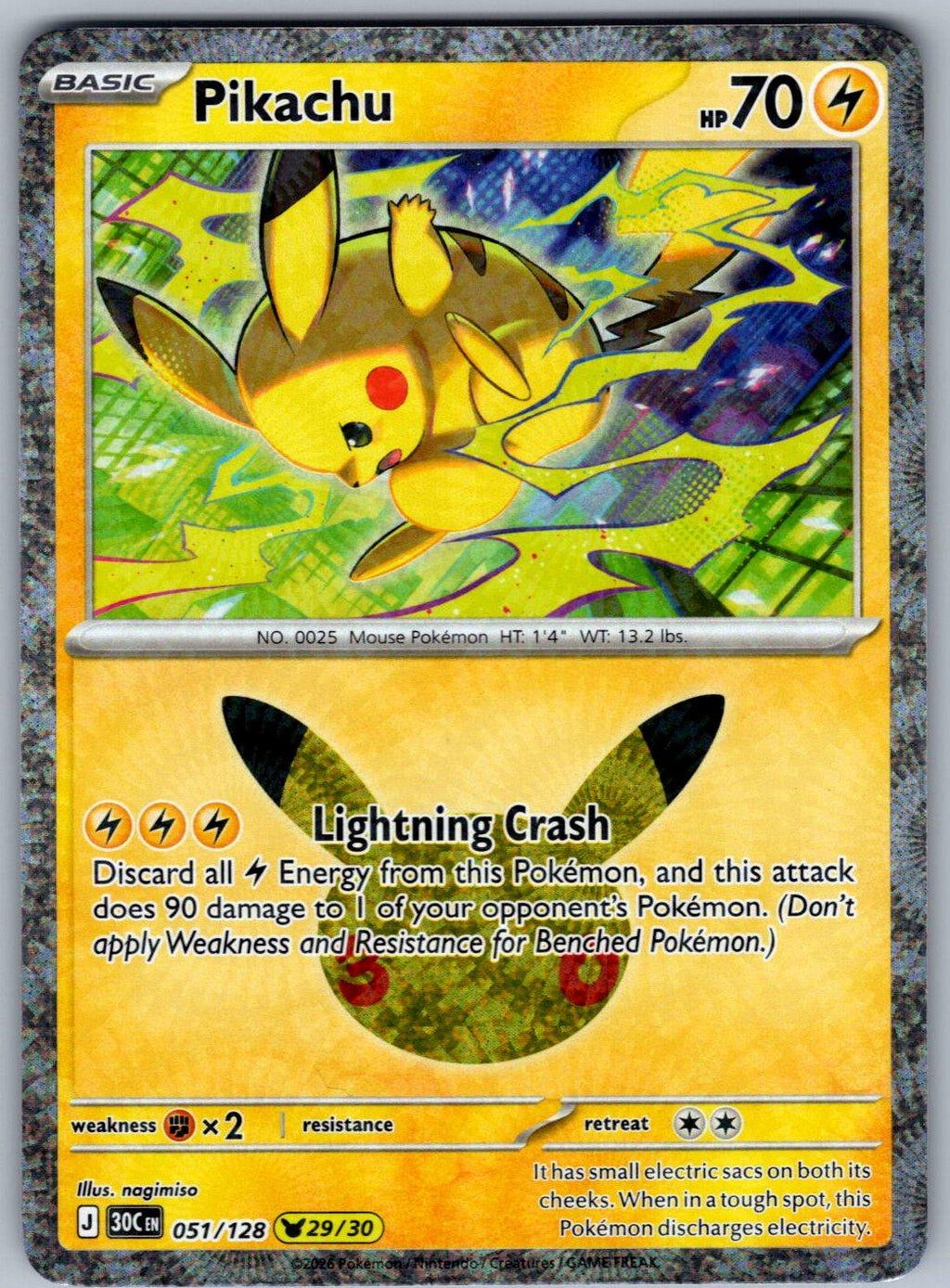 Pikachu 051/128 ME: 30th Celebration Pokemon Holo