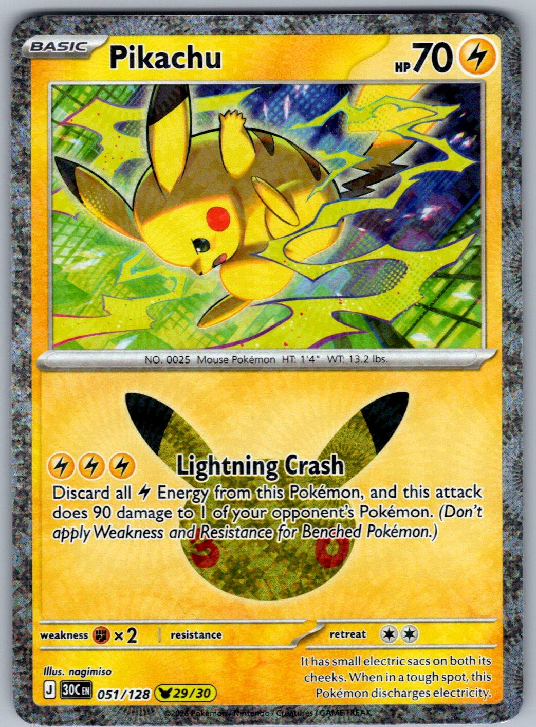 Pikachu 051/128 ME: 30th Celebration Pokemon Holo