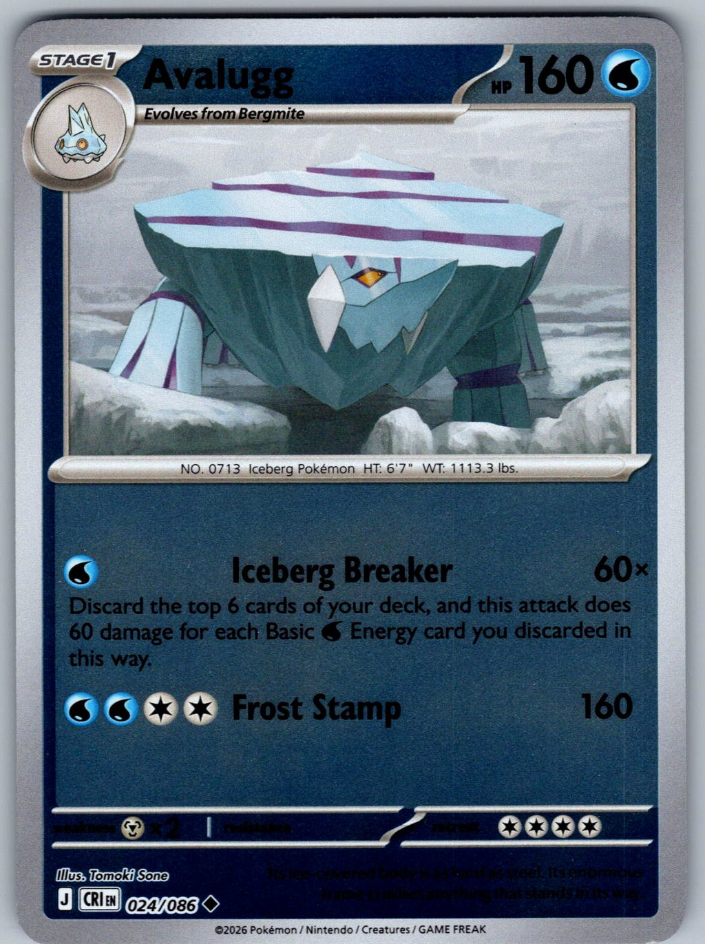 Avalugg 024/086 Chaos Rising Pokemon Reverse Holo