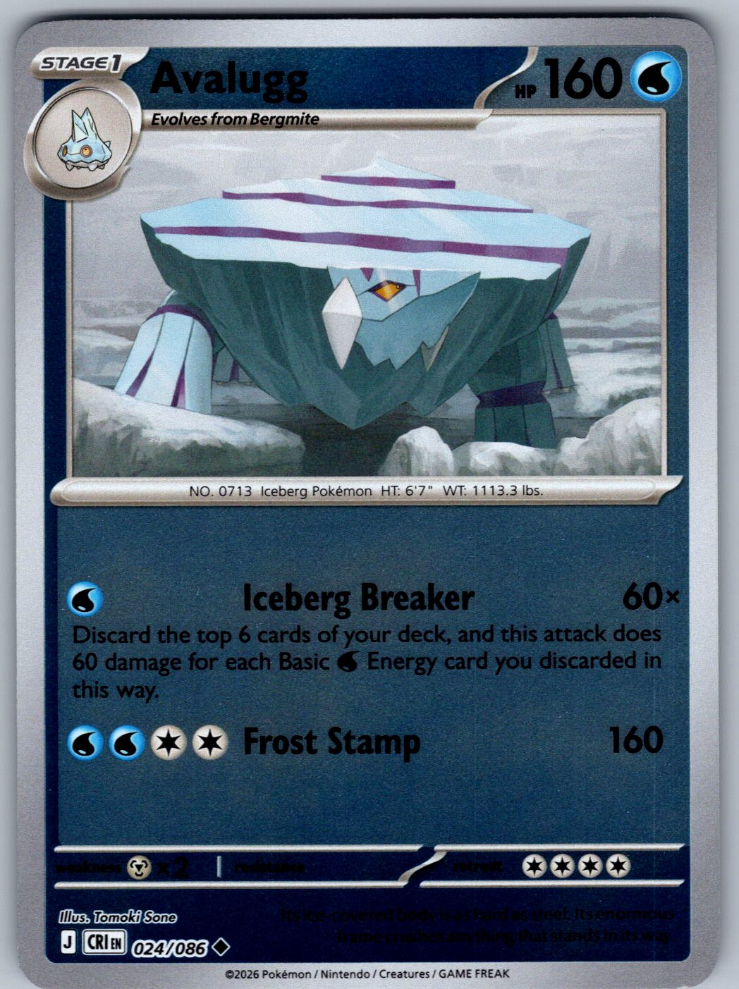 Avalugg 024/086 Chaos Rising Pokemon Reverse Holo