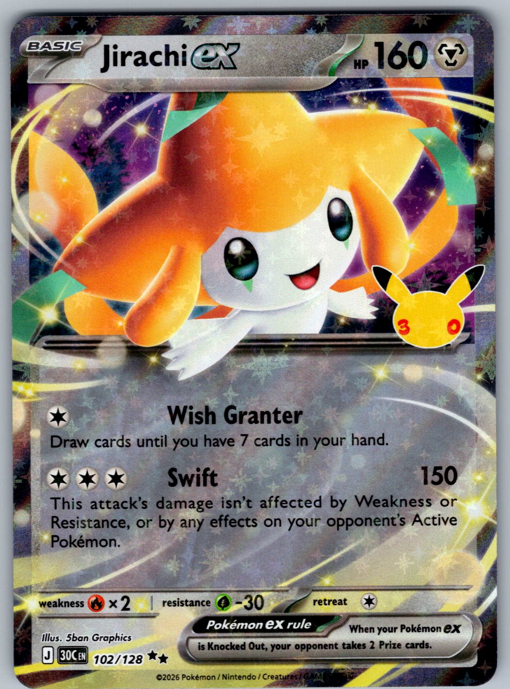 Jirachi ex 102/128 ME: 30th Celebration Pokemon Holo