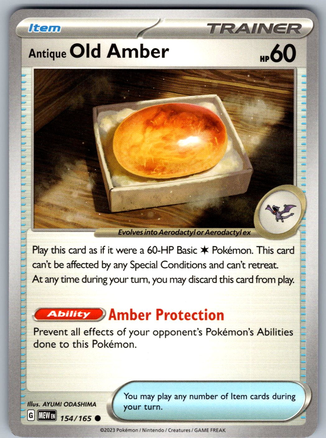 Antique Old Amber 154/165 151 Pokemon
