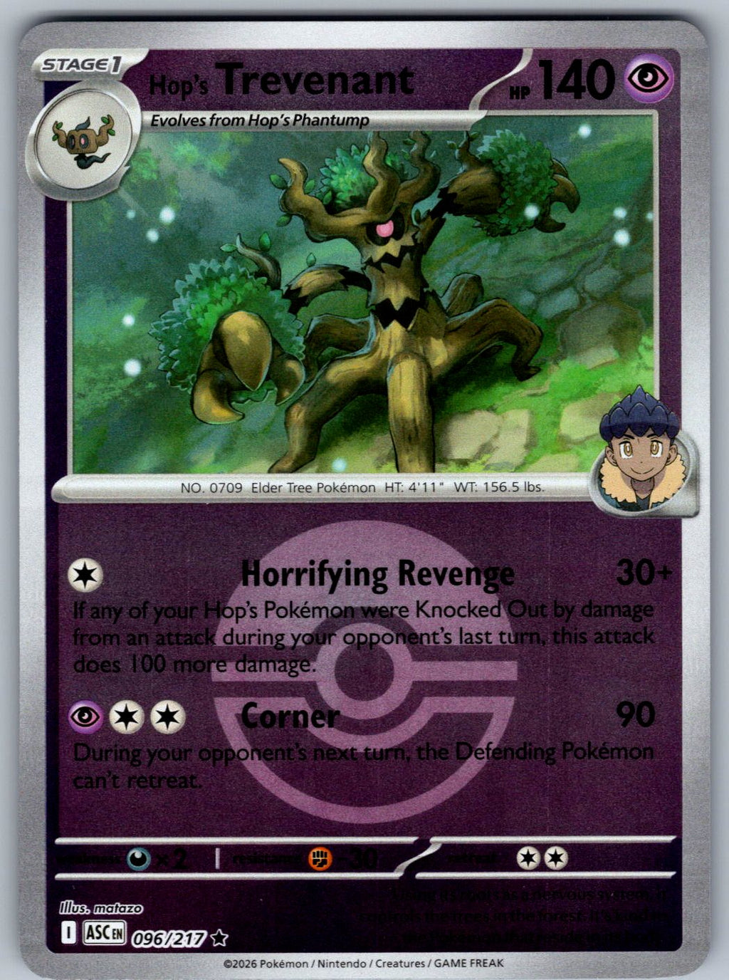 Hop's Trevenant (Poke Ball) 096/217 Ascended Heroes Pokemon Reverse Holo