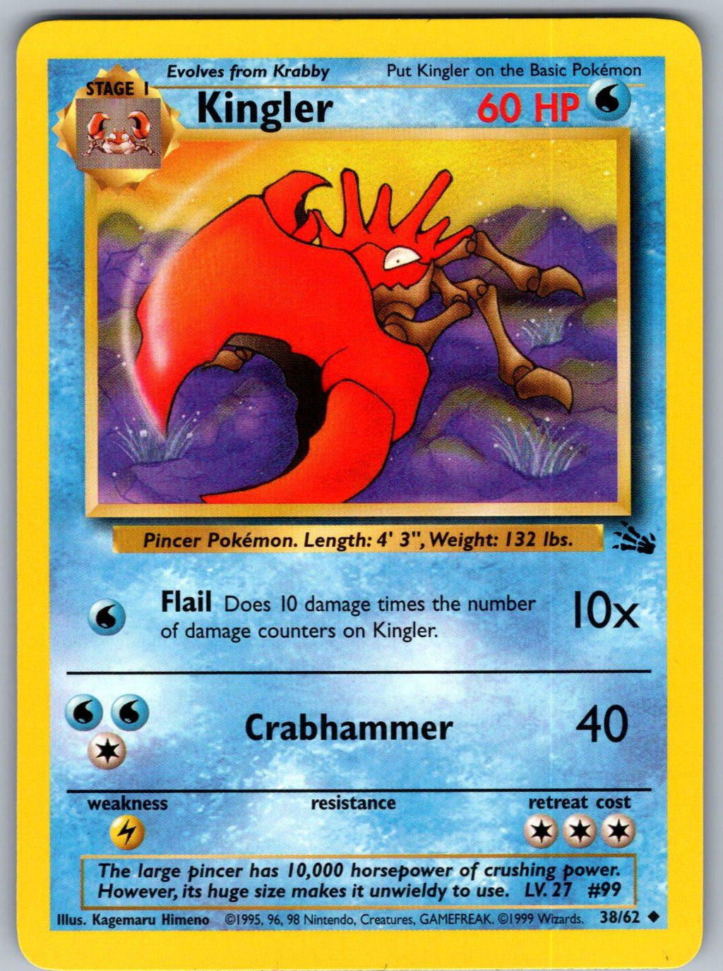 Kingler 38/62 Fossil Pokemon Unlimited