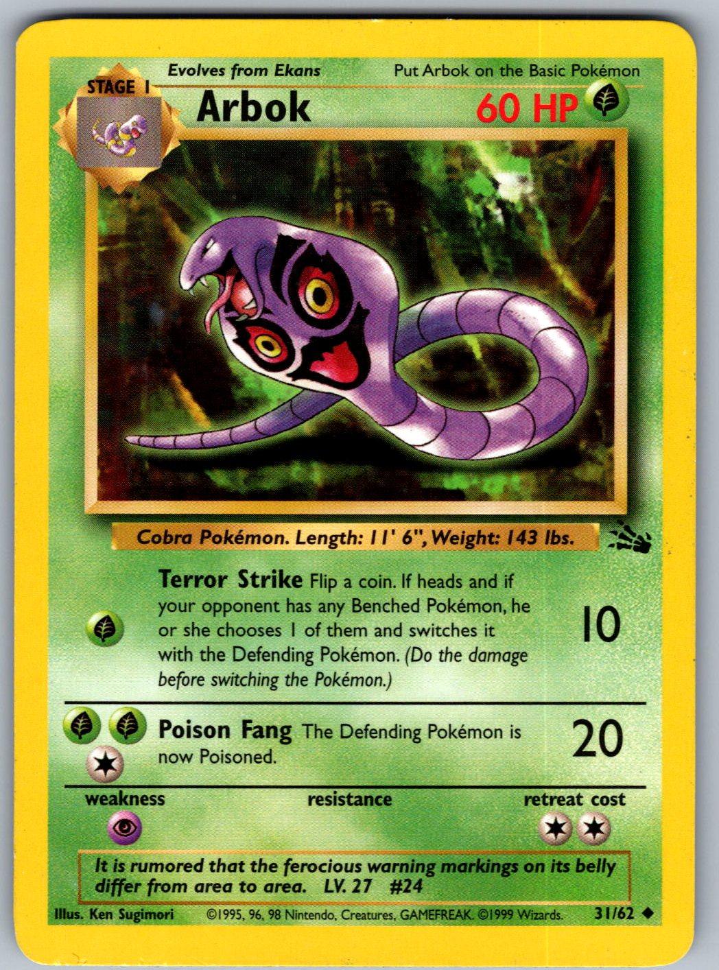 Arbok 31/62 Fossil Pokemon Unlimited