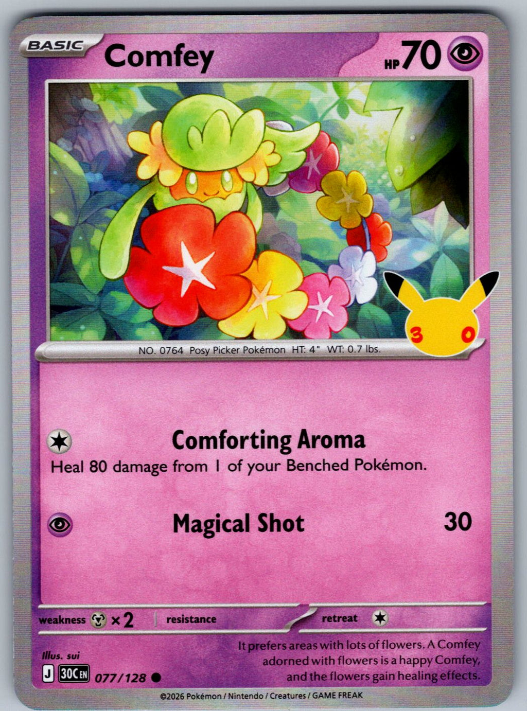 Comfey 077/128 ME: 30th Celebration Pokemon Holo