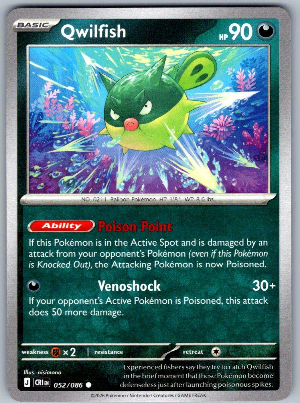 Qwilfish 052/086 Chaos Rising Pokemon