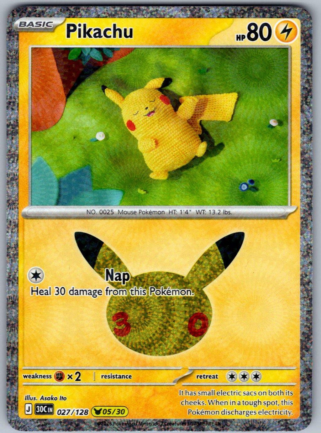 Pikachu 027/128 ME: 30th Celebration Pokemon Holo