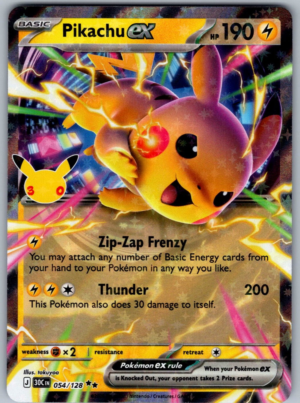 Pikachu ex 054/128 ME: 30th Celebration Pokemon Holo