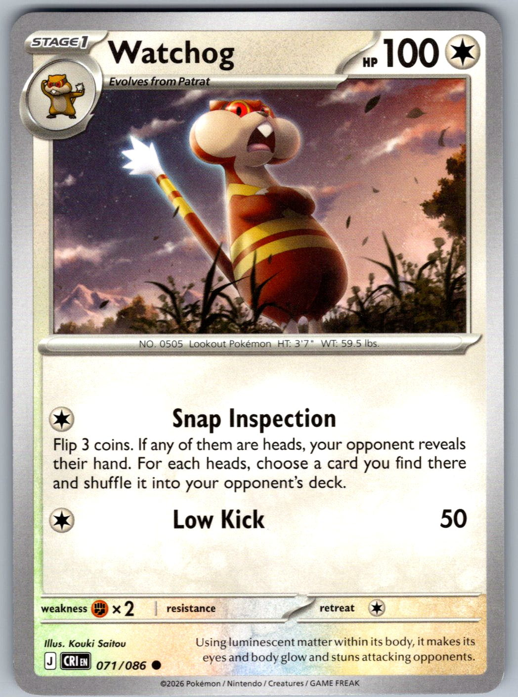 Watchog 071/086 Chaos Rising Pokemon