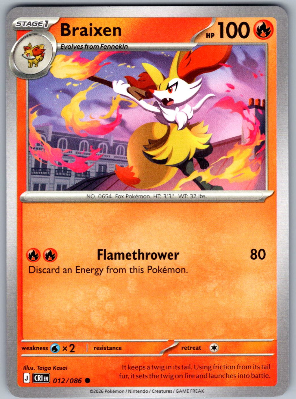 Braixen 012/086 Chaos Rising Pokemon
