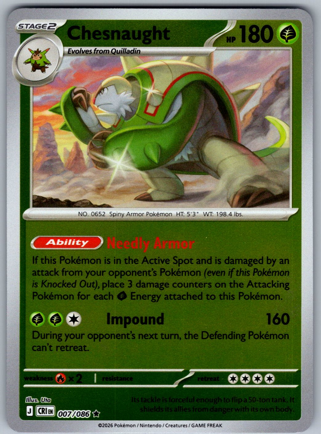 Chesnaught 007/086 Chaos Rising Pokemon Reverse Holo
