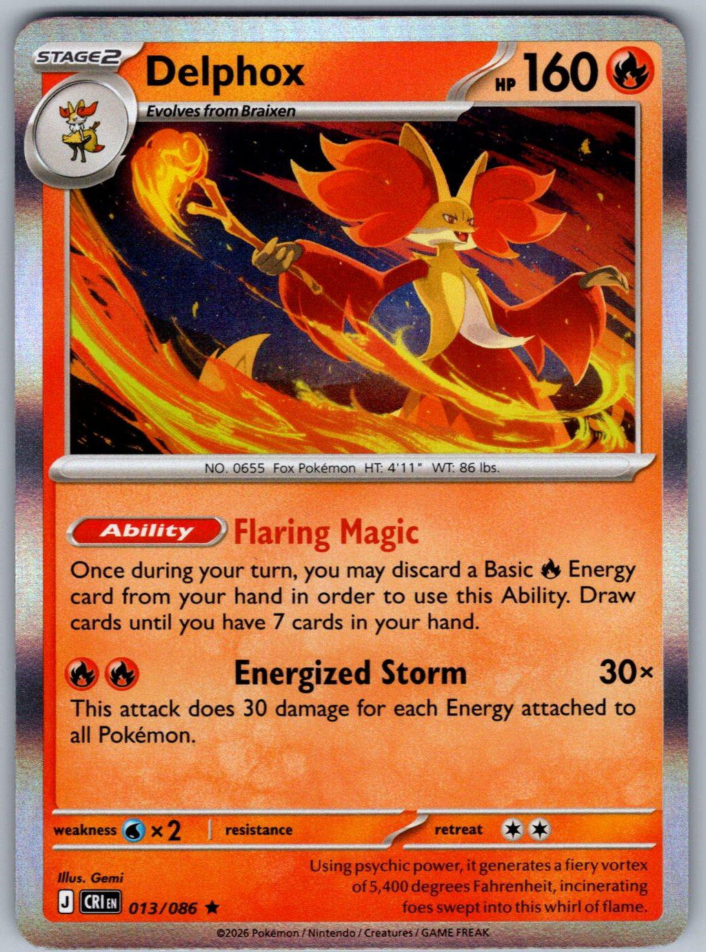 Delphox 013/086 Chaos Rising Pokemon Holo
