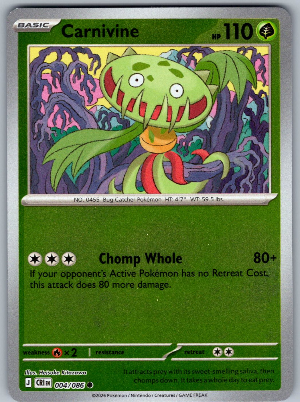 Carnivine 004/086 Chaos Rising Pokemon Reverse Holo
