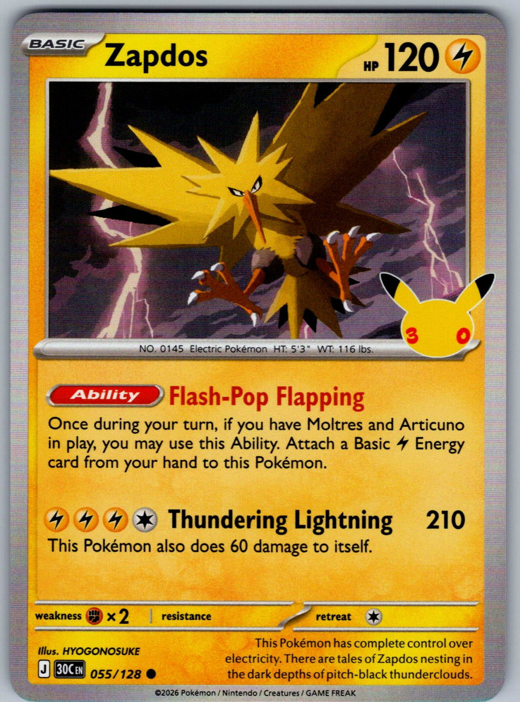 Zapdos 055/128 ME: 30th Celebration Pokemon Holo