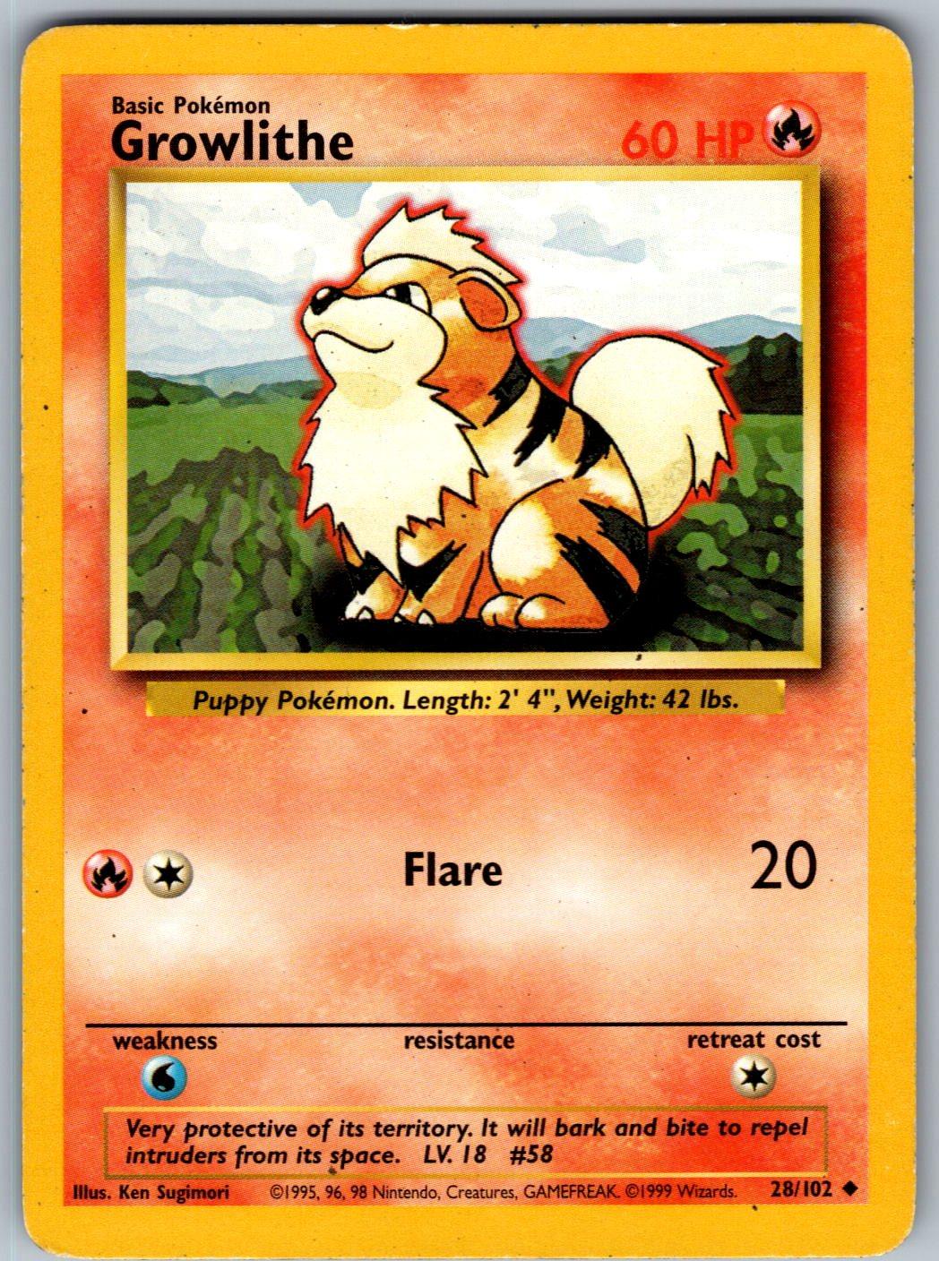 Growlithe 28/102 Base Set Unlimited Pokemon
