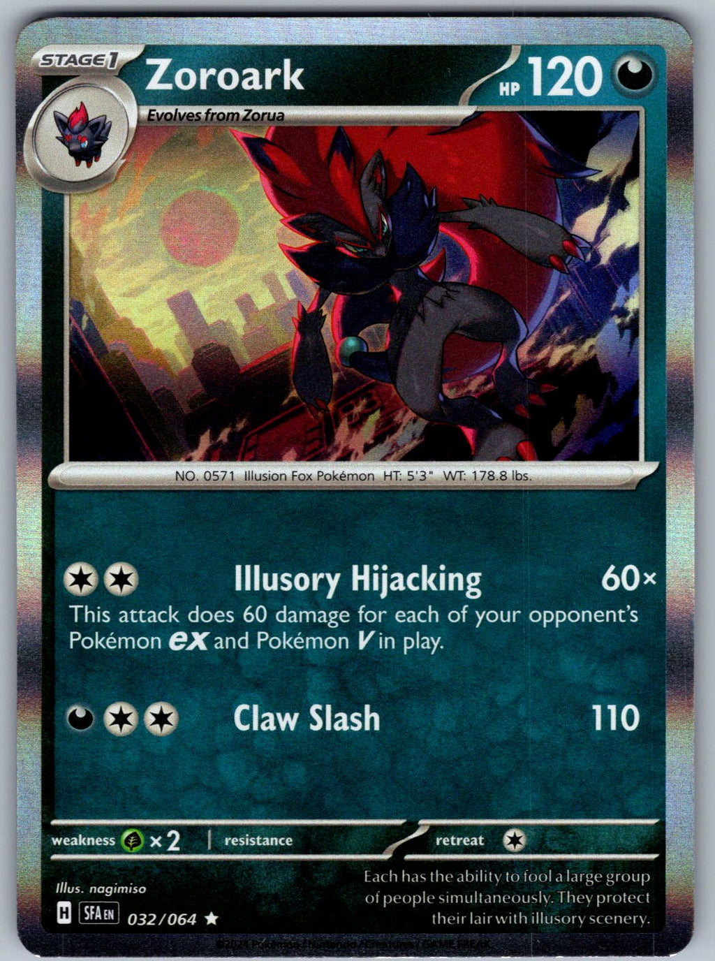 Zoroark 032/064 Shrouded Fable Pokemon Holo