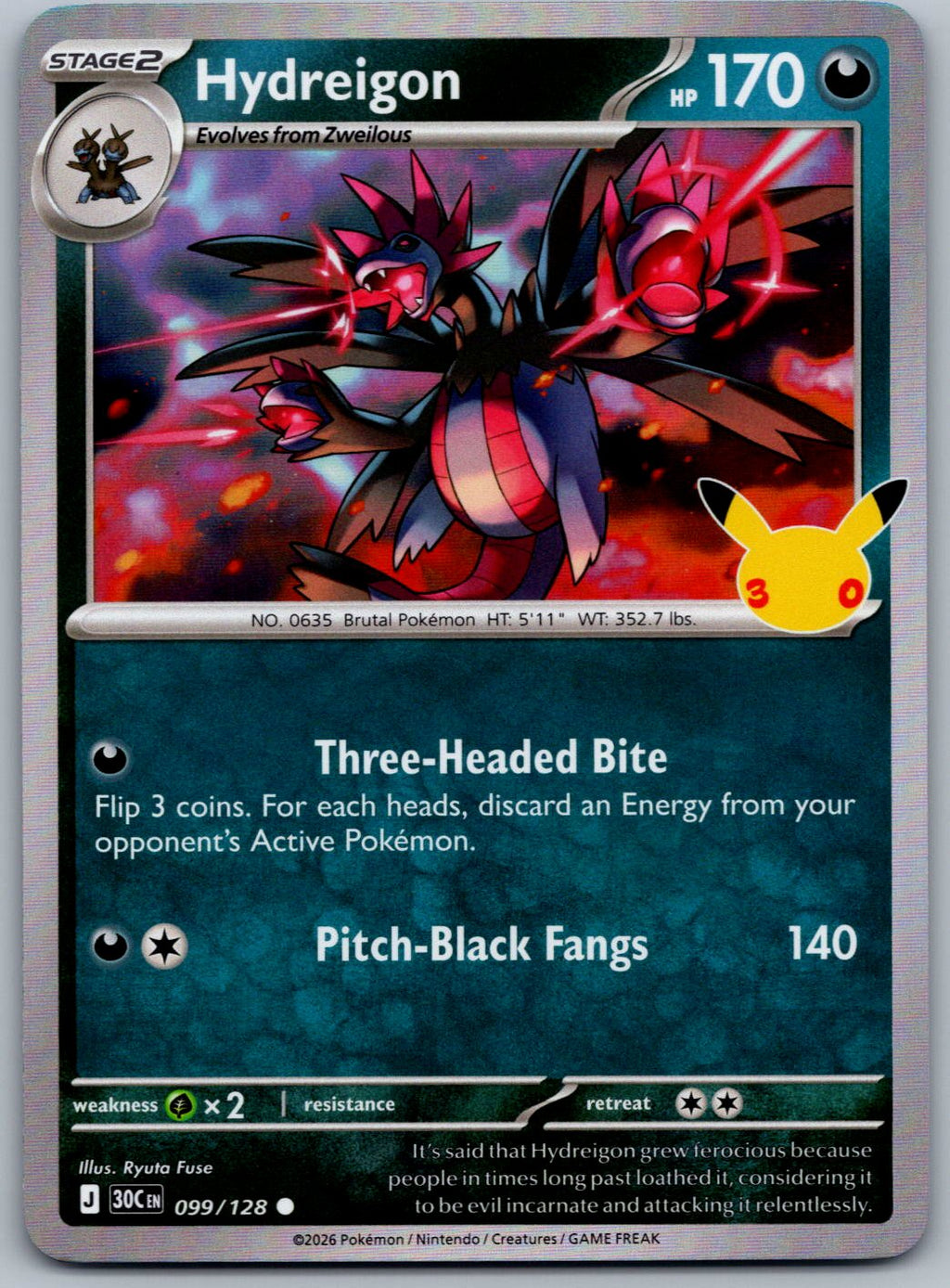 Hydreigon 099/128 ME: 30th Celebration Pokemon Holo