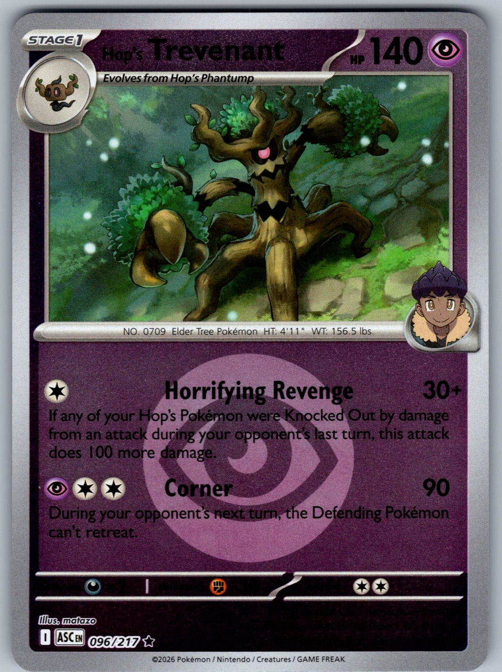 Hop's Trevenant (Energy Symbol) 096/217 Ascended Heroes Pokemon Reverse Holo