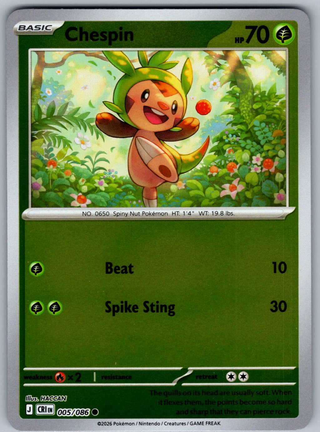 Chespin 005/086 Chaos Rising Pokemon Reverse Holo