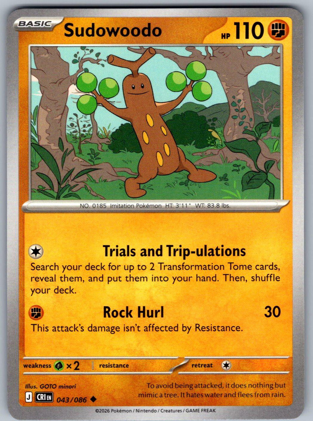 Sudowoodo 043/086 Chaos Rising Pokemon